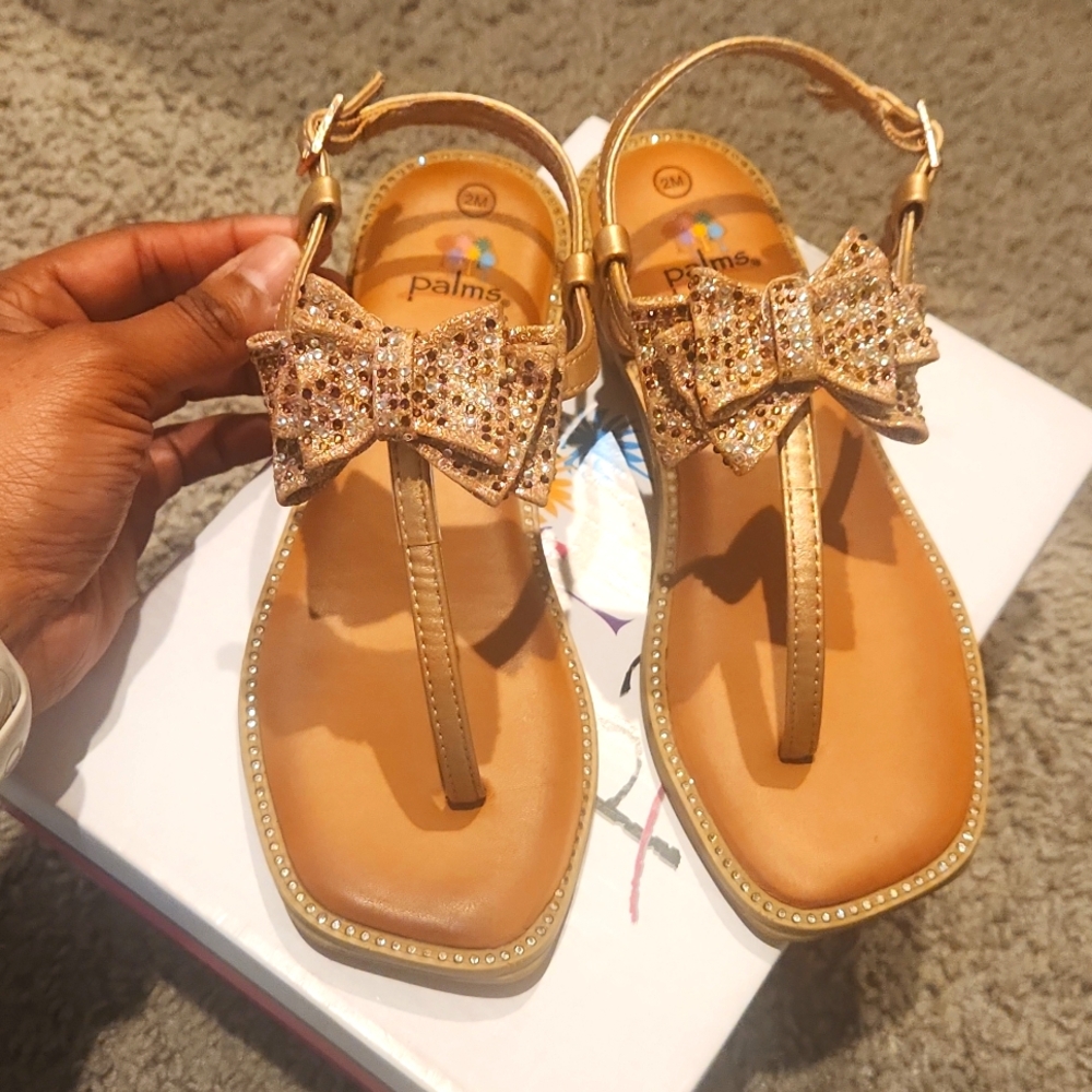 Cute! Brown Bow Sandals with Rhinestones. Size 2M.